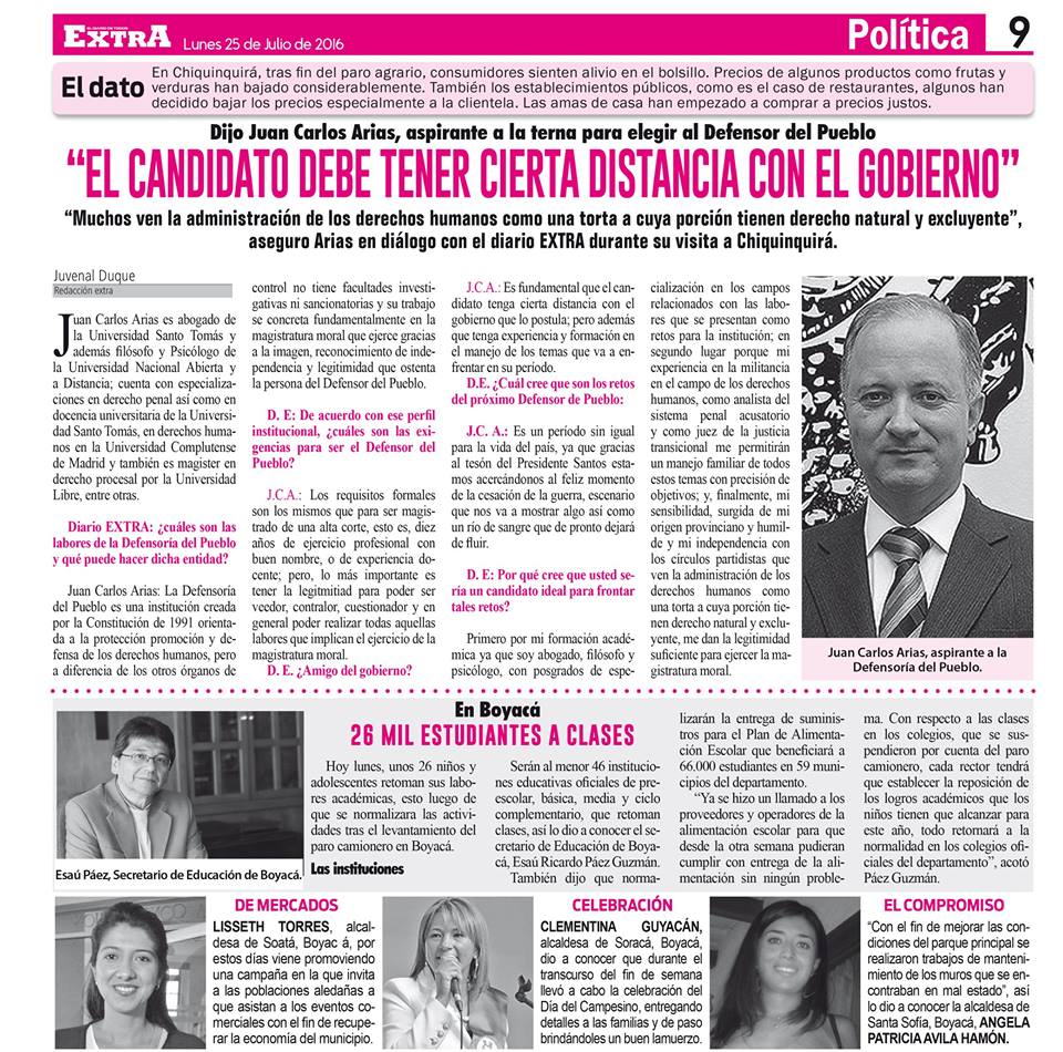 ENTREVISTA A JUAN CARLOS ARIAS,PARA EL DIARIO 