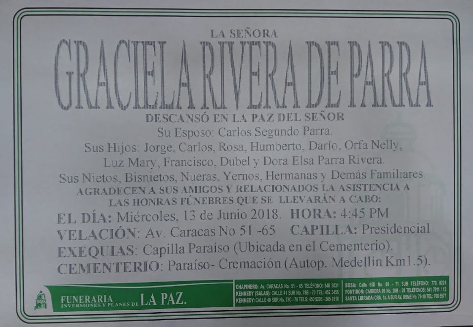 GRACIELA RIVERA DE PARRA
